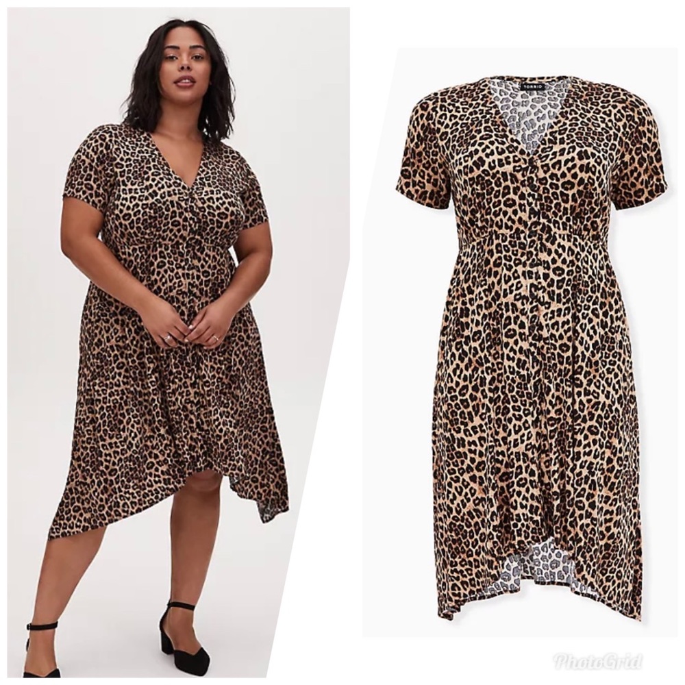 Torrid LEOPARD PRINT SHARKBITE MIDI DRESS Size 4